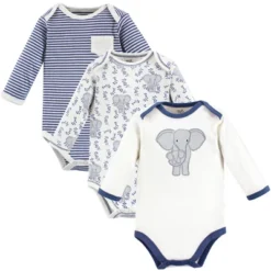 Touched By Nature Organic Cotton Long-Sleeve Bodysuits 3pk, Elephant -Baby GUEST c5745cd0 b052 4199 9d42 4077e127ea11