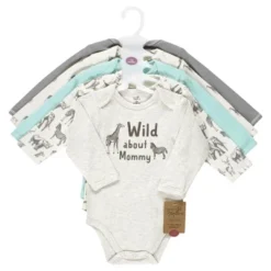 Touched By Nature Organic Cotton Long-Sleeve Bodysuits, Neutral Safari