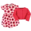 Touched By Nature Baby And Toddler Girl Organic Cotton Dress And Cardigan 2pc Set, Poppy