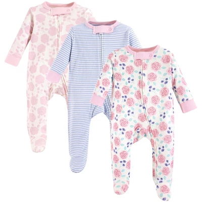 Touched By Nature Baby Girl Organic Cotton Zipper Sleep And Play 3pk, Pink Rose 1 Touched By Nature Baby Girl Organic Cotton Zipper Sleep And Play 3pk, Pink Rose