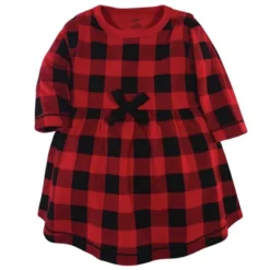 Touched By Nature Baby And Toddler Girl Organic Cotton Long-Sleeve Dresses 2pk, Buffalo Plaid