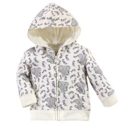 Touched By Nature Baby And Toddler Unisex Organic Cotton Hoodie, Bodysuit Or Tee Top, And Pant, Print Elephant