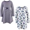 Touched By Nature Big Girls And Youth Organic Cotton Long-Sleeve Dresses 2pk, Navy Floral