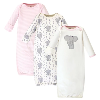 Touched By Nature Baby Girl Organic Cotton Long-Sleeve Gowns 3pk, Girl Elephant 4 Touched By Nature Baby Girl Organic Cotton Long-Sleeve Gowns 3pk, Girl Elephant - Image 4