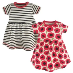 Touched By Nature Baby And Toddler Girl Organic Cotton Short-Sleeve Dresses 2pk, Poppy