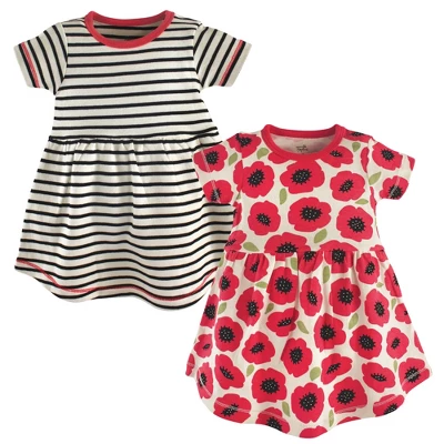 Touched By Nature Baby And Toddler Girl Organic Cotton Short-Sleeve Dresses 2pk, Poppy 1 Touched By Nature Baby And Toddler Girl Organic Cotton Short-Sleeve Dresses 2pk, Poppy