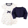 Touched By Nature Baby And Toddler Girl Organic Cotton Dress And Cardigan 2pc Set, Colorful Dot
