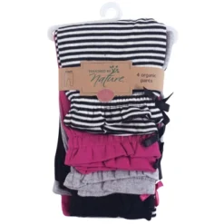 Touched By Nature Baby And Toddler Girl Organic Cotton Pants 4pk, Black Berry