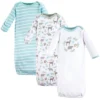 Touched By Nature Baby Organic Cotton Long-Sleeve Gowns 3pk, Forest, 0-6 Months