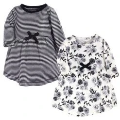 Touched By Nature Baby And Toddler Girl Organic Cotton Long-Sleeve Dresses 2pk, Black Floral -Baby GUEST d8957571 949c 452e b407 c129fbcea526