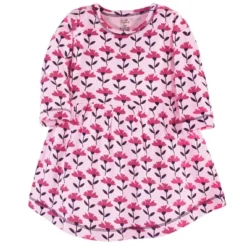Touched By Nature Baby And Toddler Girl Organic Cotton Long-Sleeve Dresses 2pk, Pink Botanical