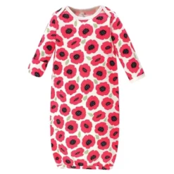 Touched By Nature Baby Girl Organic Cotton Long-Sleeve Gowns 3pk, Poppy, 0-6 Months