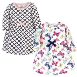 Touched By Nature Baby And Toddler Girl Organic Cotton Long-Sleeve Dresses 2pk, Bright Butterflies -Baby GUEST de0b91c9 c41a 4dee bd0e a5df500b51ee