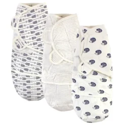 Touched By Nature Baby Boy Organic Cotton Swaddle Wraps, Hedgehog, 0-3 Months