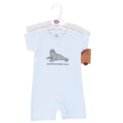 Touched By Nature Unisex Baby Organic Cotton Rompers, Endangered Seal
