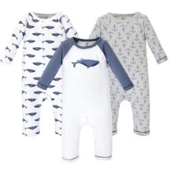 Touched By Nature Baby Organic Cotton Coveralls 3pk, Blue Whale -Baby GUEST e30c856a 271a 49f8 a641 8b8228a34f4f