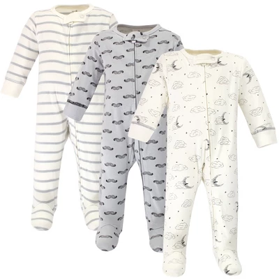 Touched By Nature Baby Boy Organic Cotton Zipper Sleep And Play 3pk, Mr Moon 4 Touched By Nature Baby Boy Organic Cotton Zipper Sleep And Play 3pk, Mr Moon - Image 4