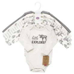 Touched By Nature Organic Cotton Long-Sleeve Bodysuits, Neutral Woodland