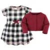 Touched By Nature Baby And Toddler Girl Organic Cotton Dress And Cardigan 2pc Set, Black Plaid