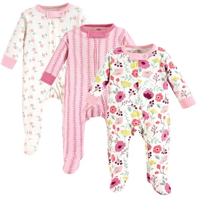 Touched By Nature Baby Girl Organic Cotton Zipper Sleep And Play 3pk, Botanical 1 Touched By Nature Baby Girl Organic Cotton Zipper Sleep And Play 3pk, Botanical