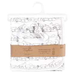Touched By Nature Unisex Baby Organic Cotton Swaddle Blanket And Cap, Safari, 0-6 Months
