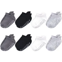 Touched By Nature Baby And Toddler Boy Organic Cotton Socks With Non-Skid Gripper For Fall Resistance, Solid Black Gray -Baby GUEST efe9edfc e2b0 4bde a626 a1a8b9b424cd
