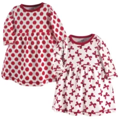 Touched By Nature Baby And Toddler Girl Organic Cotton Long-Sleeve Dresses 2pk, Bows