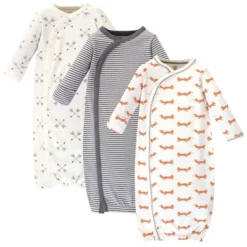 Touched By Nature Baby Organic Cotton Side-Closure Snap Long-Sleeve Gowns 3pk, Fox -Baby GUEST f3691bcb 8c13 4e16 a73c b633a26e0534
