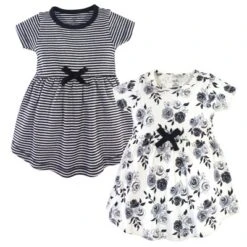 Touched By Nature Baby And Toddler Girl Organic Cotton Short-Sleeve Dresses 2pk, Black Floral -Baby GUEST f7ed859a f486 457d b1ad eecdf27f24d8