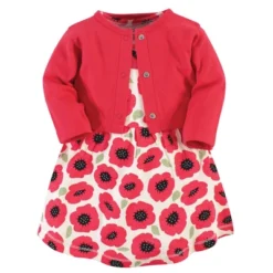 Touched By Nature Baby And Toddler Girl Organic Cotton Dress And Cardigan 2pc Set, Poppy -Baby GUEST f92df70f 0ee0 4698 8a8e 48aa73afe12b