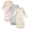Touched By Nature Baby Girl Organic Cotton Long-Sleeve Gowns 3pk, Bird, 0-6 Months
