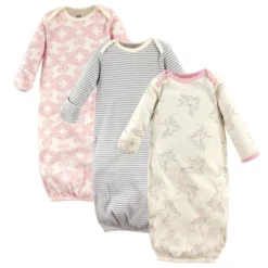 Touched By Nature Baby Girl Organic Cotton Long-Sleeve Gowns 3pk, Bird, 0-6 Months