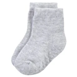 Touched By Nature Baby And Toddler Boy Organic Cotton Socks With Non-Skid Gripper For Fall Resistance, Solid Black