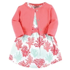 Touched By Nature Girls Infant, Toddler, And Kids Organic Cotton Dress And Cardigan, Coral Reef -Baby GUEST fca85046 bcd2 4092 8b00 45325a2c8be1