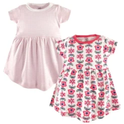Touched By Nature Baby And Toddler Girl Organic Cotton Short-Sleeve Dresses 2pk, Flower