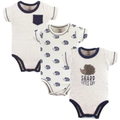 Touched By Nature Baby Boy Organic Cotton Bodysuits 3pk, Hedgehog